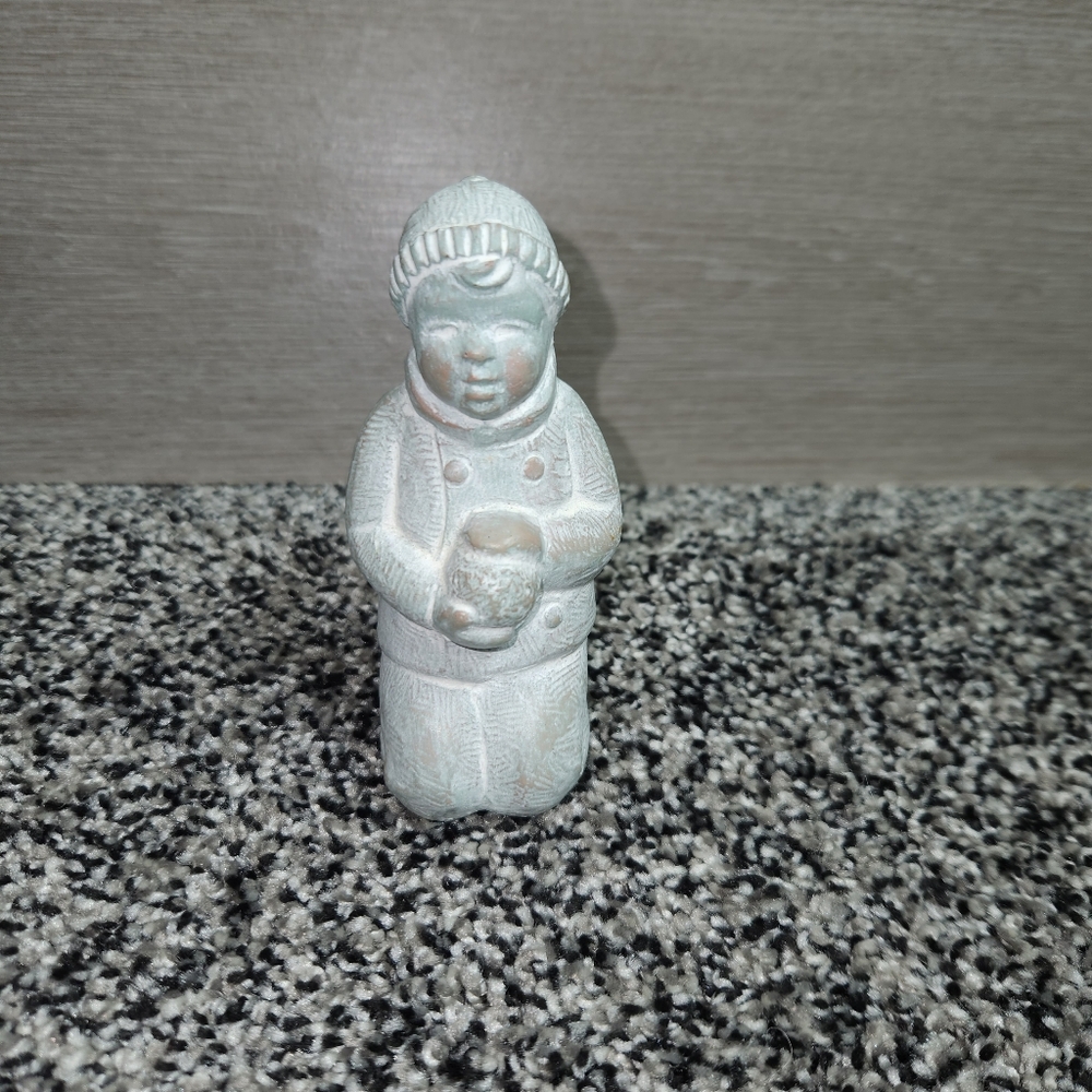 Isabel Bloom 2010 Boy Kneeling Snowball Signed Figurine, Home Decor Christmas